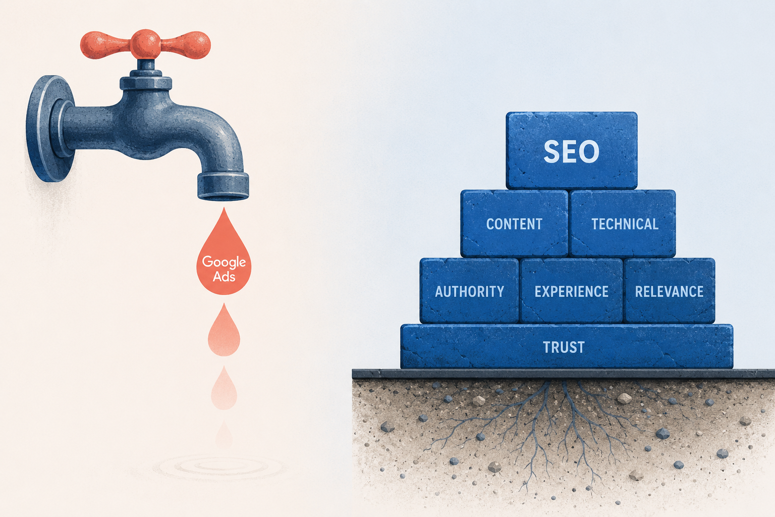 Google Ads vs. SEO tap and foundation